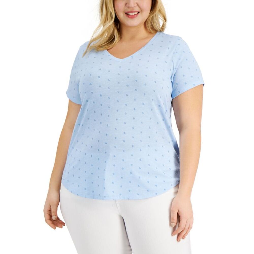 Style & Co Plus Size Printed Burnout V Neck Top